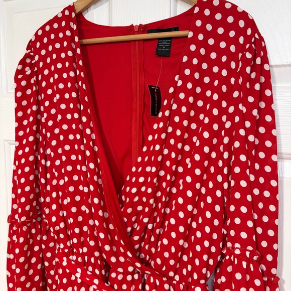 Ashley Stewart Dresses & Skirts - NEW Ashley Stewart Red White Polka Dot Midi Dress 18 V Neck Long Sleeve Tiered
